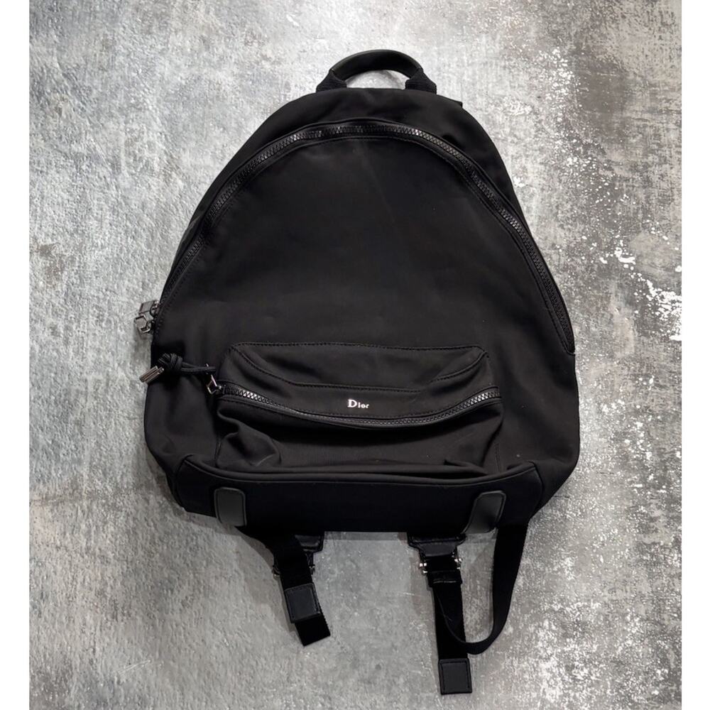 Dior Homme Black Icon Zip Backpack. Christian Dior Canvas & Leather Bag.